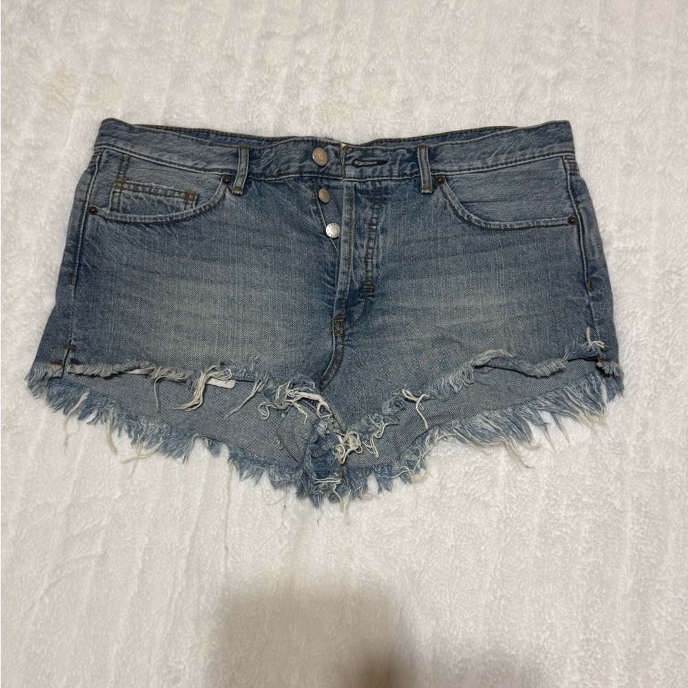 We The Free Blue Distressed Jean Shorts